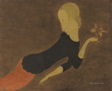  Fille Painting - JEUNE FILLE a LA ROSE CIRCA 1917 Leonard Tsuguharu Foujita Japanese